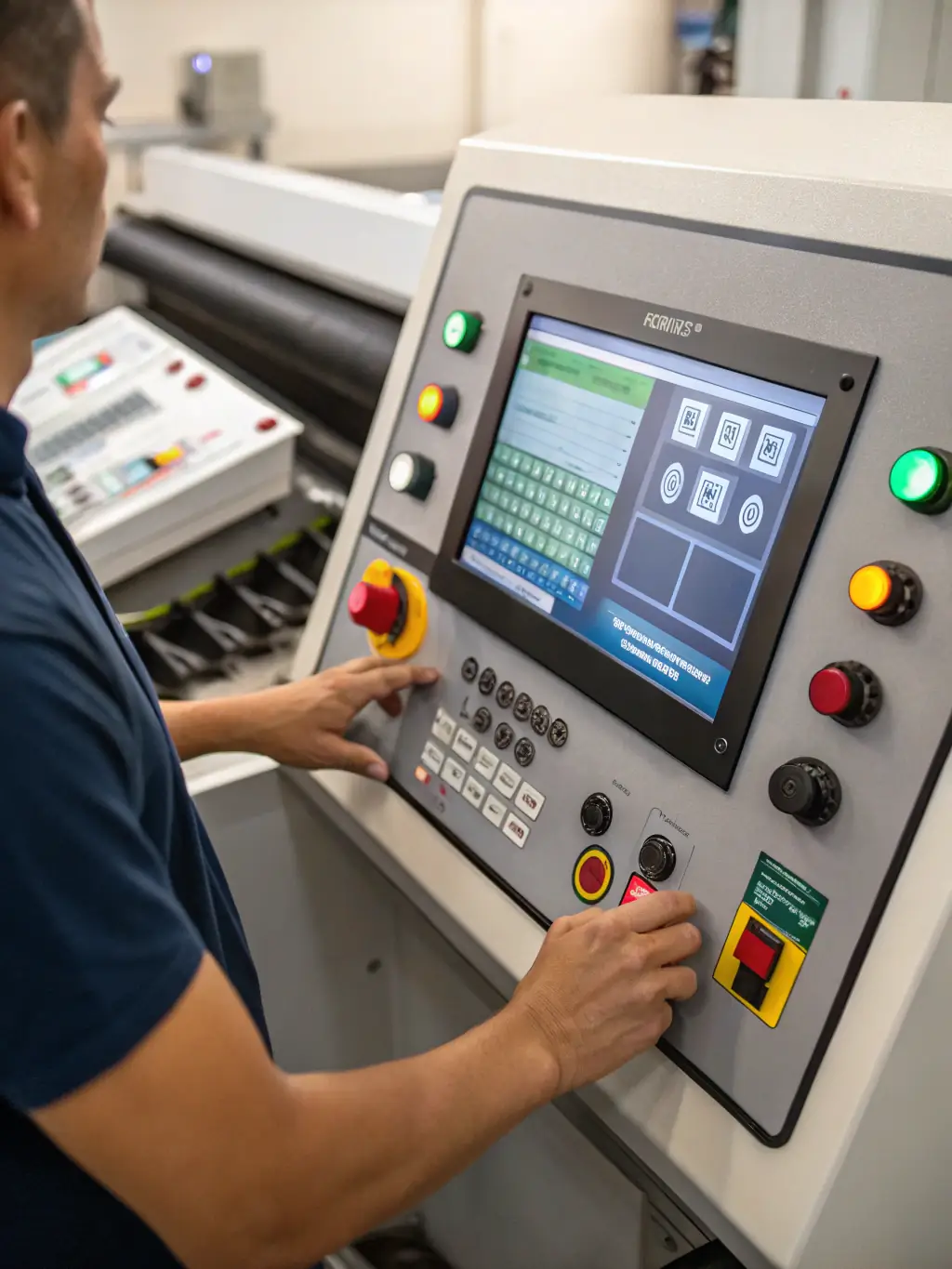 A detailed image of an Ökopan optical sorting system, highlighting its advanced sensors and precision sorting capabilities. The background should show a clean and modern industrial setting.