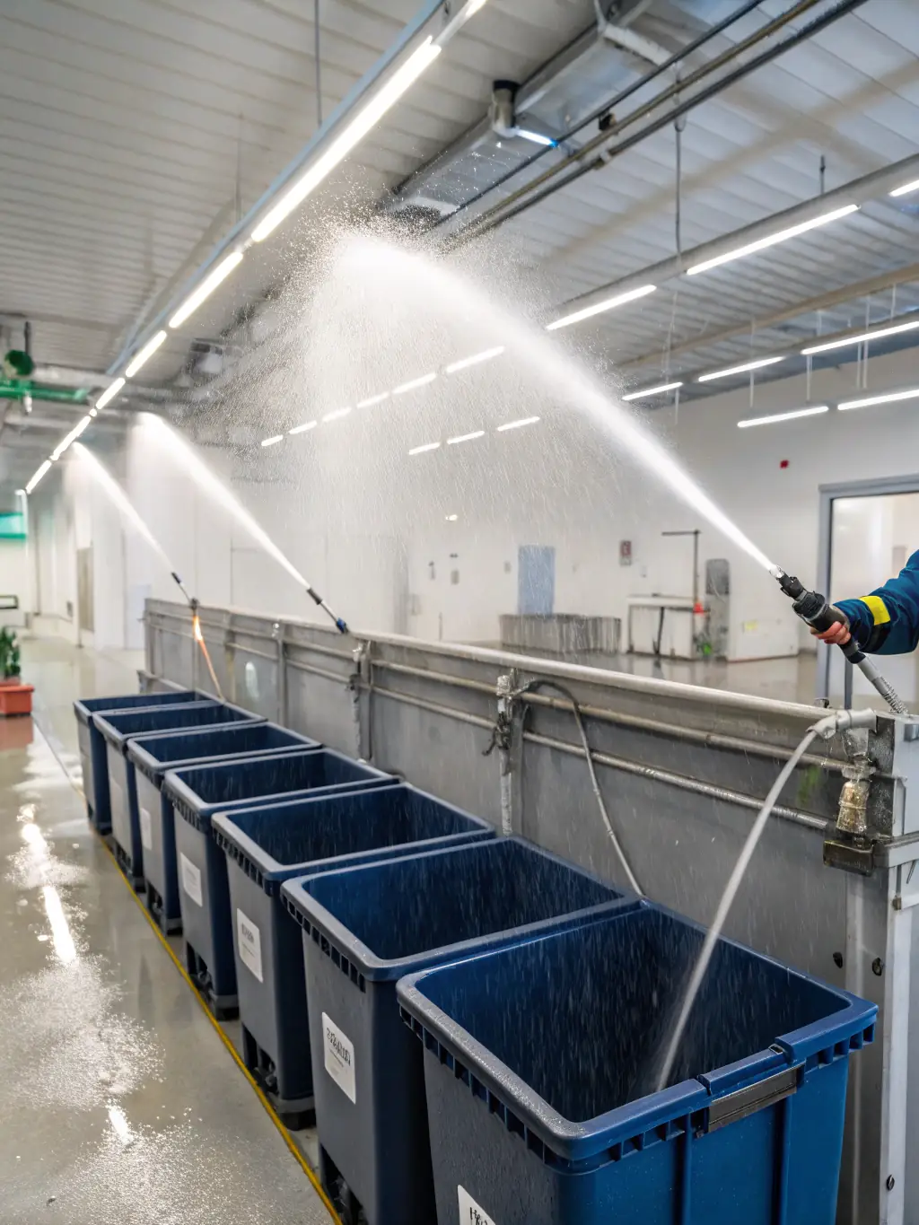A photo of an Ökopan washing system in action, showing plastic flakes being thoroughly cleaned. The image should convey the system's effectiveness in removing contaminants.